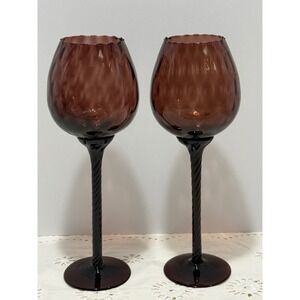 Vintage Empoli Amethyst Glass Twisted Stem Goblets Set of 2 Purple Italian Glass